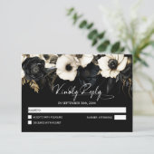 Cartons Réponse Mariage floral noir et blanc (Debout devant)