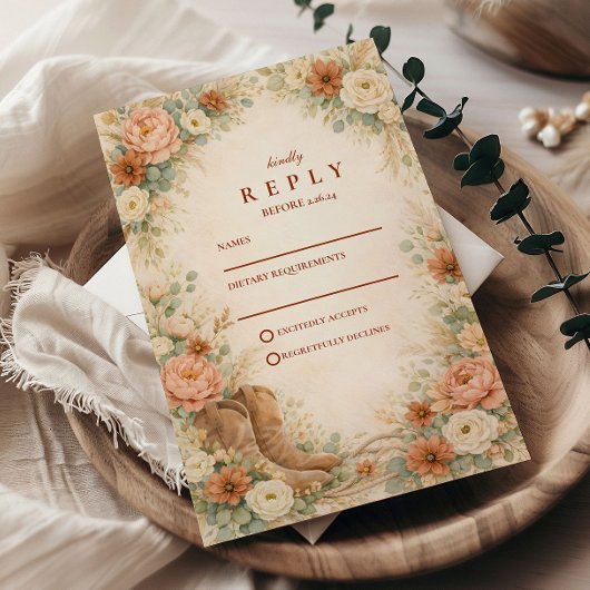 Cartons Réponse Mariage Floral Occidental Rustique