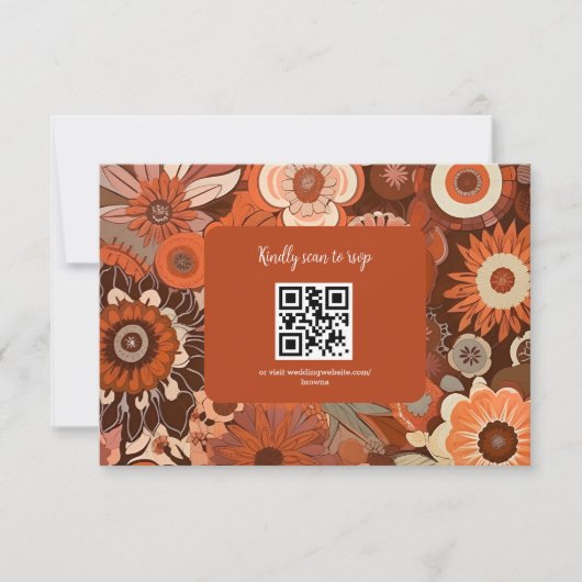 Cartons Réponse Mariage floral orange brûlé rétro groovy (Devant)