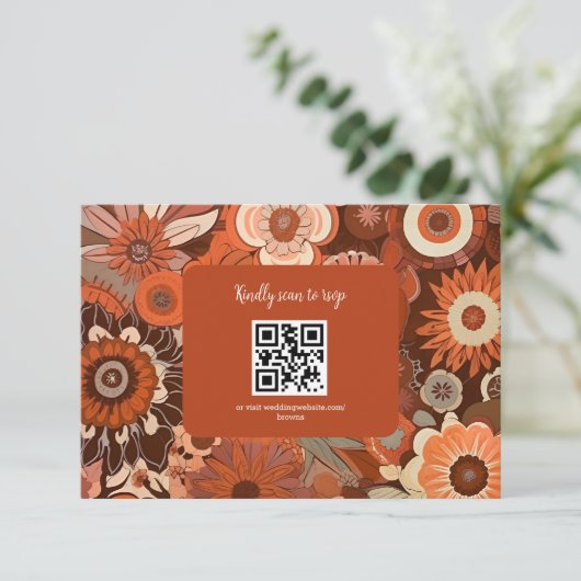 Cartons Réponse Mariage floral orange brûlé rétro groovy (Debout devant)