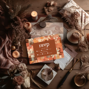 Cartons Réponse Mariage floral orange brûlé rétro groovy