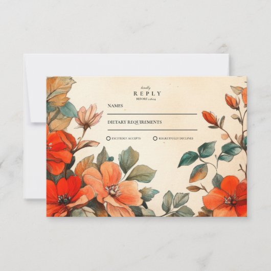 Cartons Réponse Mariage Floral Orange Rustique (Devant)