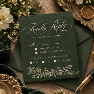 Cartons Réponse Mariage Floral Orné Vert Forêt Vintage