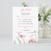 Cartons Réponse Mariage floral papillon rose de printemps (Debout devant)