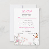 Cartons Réponse Mariage Floral Papillon Rose Foncé de Printemps (Devant)