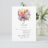 Cartons Réponse Mariage floral Pastel Purple, Orange et Mint (Debout devant)