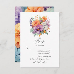 Cartons Réponse Mariage floral Pastel Purple, Orange et Mint