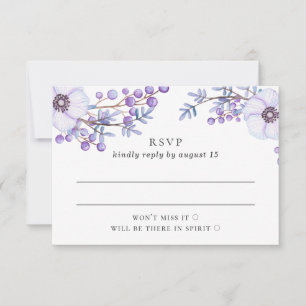 Cartons Réponse Mariage floral pourpre à l'aquarelle. Botanique li