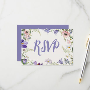 Cartons Réponse Mariage floral pourpre et crème