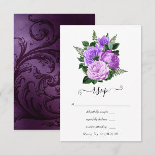 Cartons Réponse Mariage floral pourpre et vert