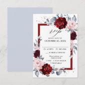 Cartons Réponse Mariage Floral Poussiéreux Bleu Ardoise Bourgogne (Devant / Derrière)