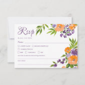 Cartons Réponse Mariage Floral QR Code Orange et Violet Gras (Devant)