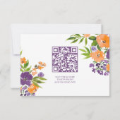 Cartons Réponse Mariage Floral QR Code Orange et Violet Gras (Dos)