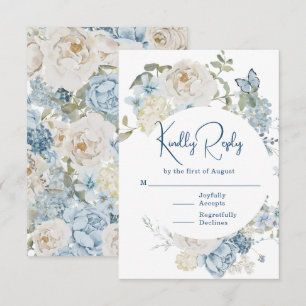 Cartons Réponse Mariage floral romantique bleu Dusty