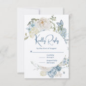Cartons Réponse Mariage floral romantique bleu Dusty (Devant)
