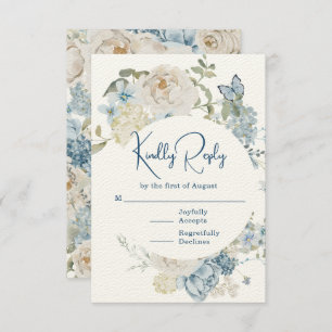 Cartons Réponse Mariage floral romantique bleu Dusty
