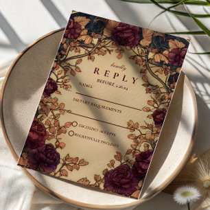Cartons Réponse Mariage Floral Romantique Sombre