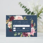 Cartons Réponse Mariage floral rose bleu bleu marine Bourgogne or  (Debout devant)