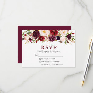Cartons Réponse Mariage Floral Rose Bourgogne Élégant Aquarelle
