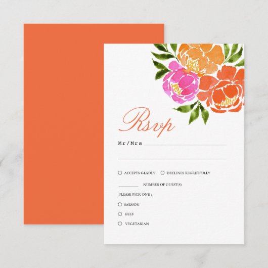 Cartons Réponse Mariage floral rose chaud et orange de automne (Devant / Derrière)