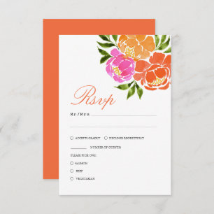 Cartons Réponse Mariage floral rose chaud et orange de automne