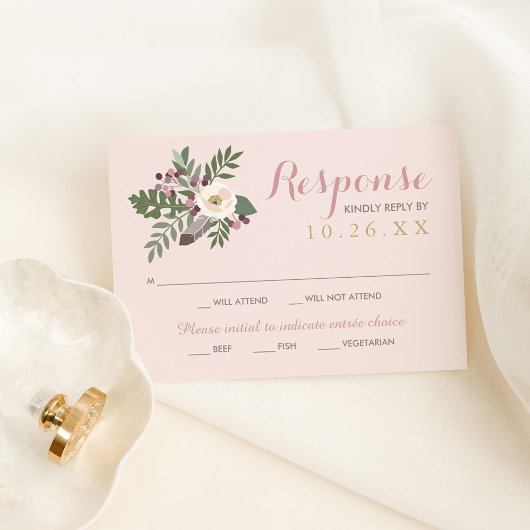 Cartons Réponse Mariage Floral Rose Clair