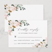Cartons Réponse Mariage floral rose et blanc Magnolia (Devant / Derrière)