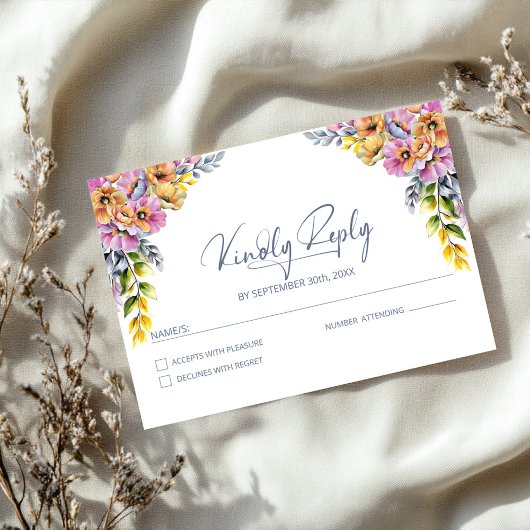 Cartons Réponse Mariage floral rose et orange vibre