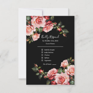 Cartons Réponse Mariage floral rose et rose rouge foncé