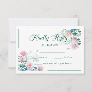 Cartons Réponse Mariage Floral Rose Pâle Aquarelle Romantique