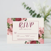 Cartons Réponse Mariage Floral Rose Pâle Bourgogne Romantique (Debout devant)