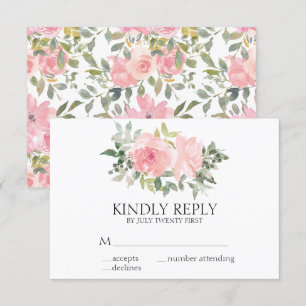 Cartons Réponse Mariage Floral Rose Pâle Luxuriant Aquarelle