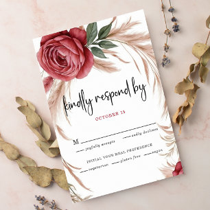 Cartons Réponse Mariage Floral Rose Pampas