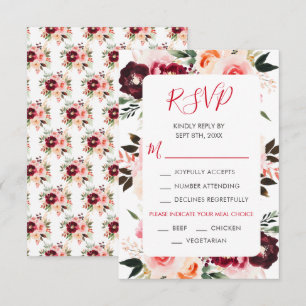 Cartons Réponse Mariage Floral Rouge Bourgogne et Rose Tendue