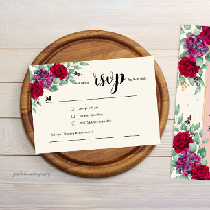 Cartons Réponse Mariage Floral Rouge Humeur et Violet Prune