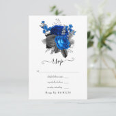 Cartons Réponse Mariage Floral Royal Bleu, Noir et Argent (Debout devant)
