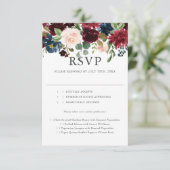 Cartons Réponse Mariage Floral Rustique Bleu Bourgogne (Debout devant)