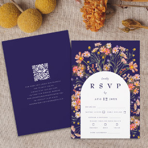 Cartons Réponse Mariage Floral Rustique Bohème Bleu Marine