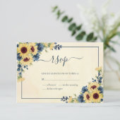 Cartons Réponse Mariage Floral Rustique Chaud Tournesol Bleu Marin (Debout devant)