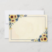 Cartons Réponse Mariage Floral Rustique Chaud Tournesol Bleu Marin (Dos)