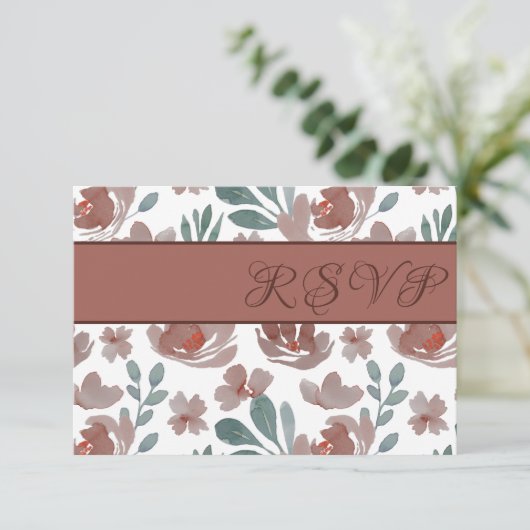 Cartons Réponse Mariage floral rustique en terre cuite (Debout devant)