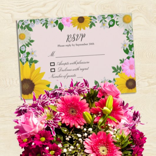 Cartons Réponse Mariage floral rustique Tournesol Daisy