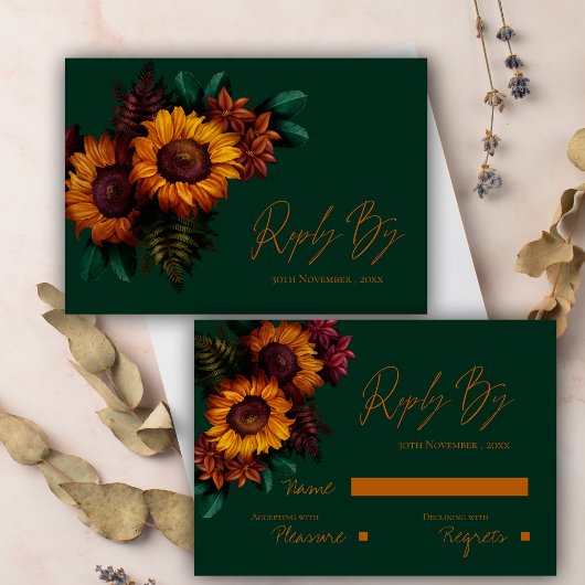 Cartons Réponse Mariage Floral Rustique Vert Brûlé Orange