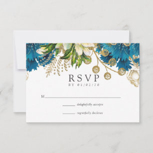 Cartons Réponse Mariage floral shabby chic turquoise et or vintage