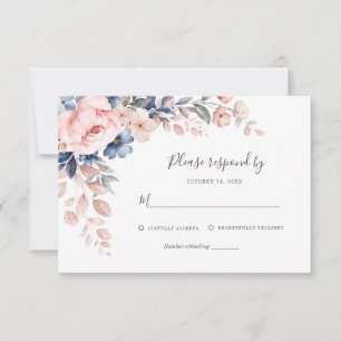 Cartons Réponse Mariage Floral Vert Fleur Rose Aquarelle