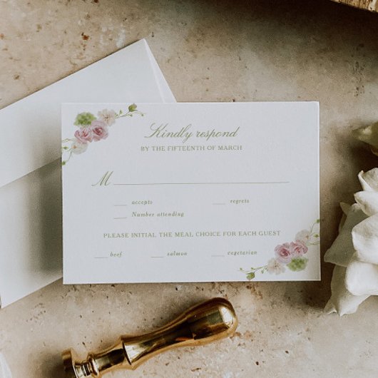 Cartons Réponse Mariage Floral Vert Rose