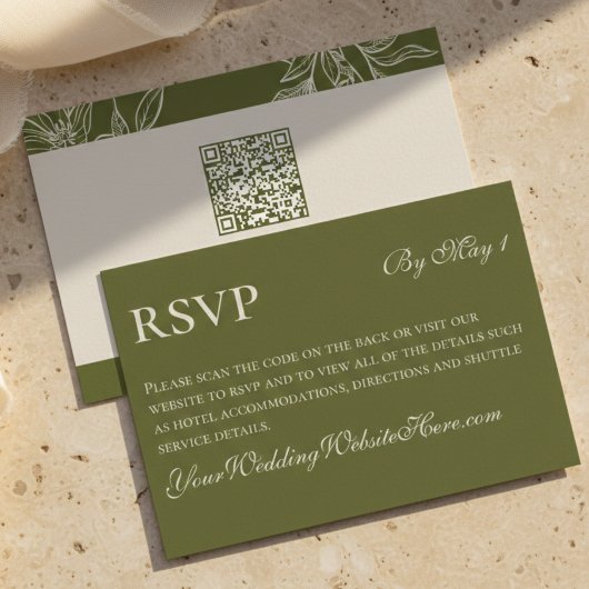 Cartons Réponse Mariage floral vert rustique QR