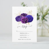 Cartons Réponse Mariage floral violet, bleu royal et or (Debout devant)