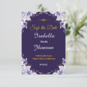 Cartons Réponse Mariage Floral Violet Enregistrer La Date (Debout devant)