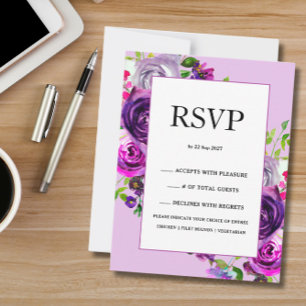 Cartons Réponse Mariage floral violet romantique